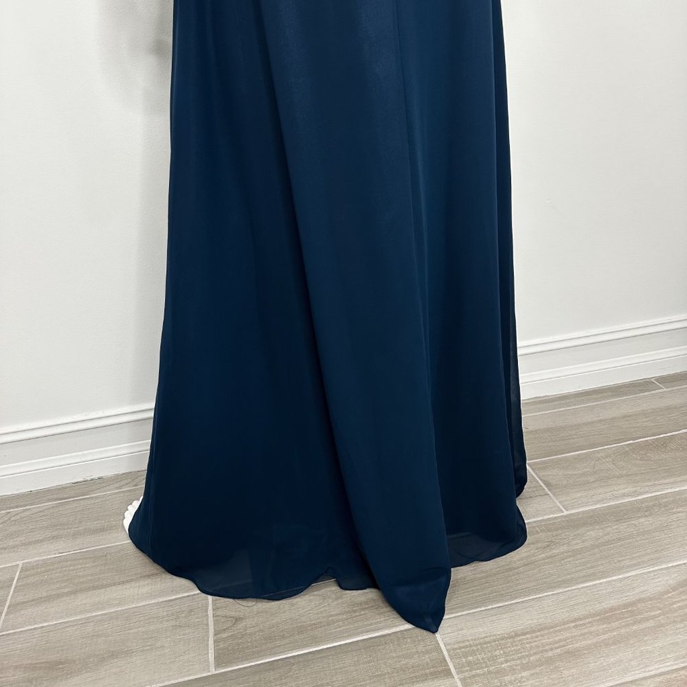 Abby Paris by Lucci Lu Blouson Chiffon Maxi Gown Bridesmaid Dress 93062 in Navy - Picture 14 of 17